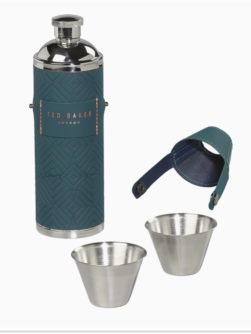 Ted Baker Hip Flask With Shot Cups teal color